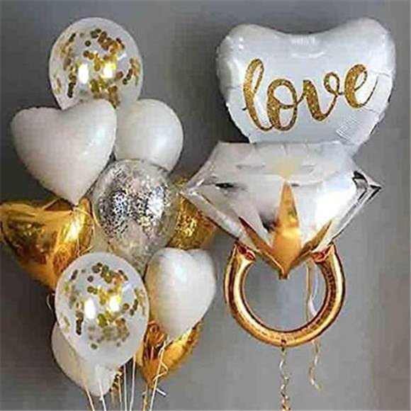 RUIANSI MR & MRS With 2 Ring Party Balloons,Engagement Party Decorations, Wedding,Engagement,Anniversary Party Multicolor Themed Decor (L MR & MRS Gold